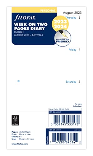 Filofax Personal week on two pages mid year diary August 23... - Fournitures Bureau en promo à 2.04€