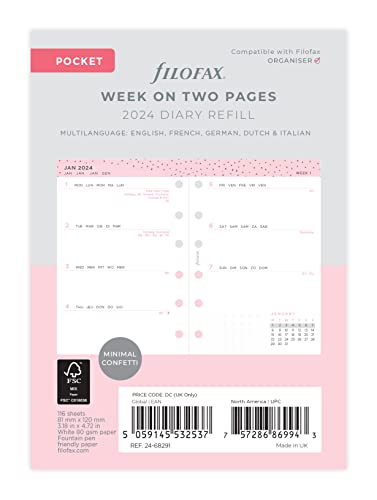 Filofax Agenda semanal de confeti de bolsillo, 2024, color... - Fournitures Bureau en promo à 5.14€
