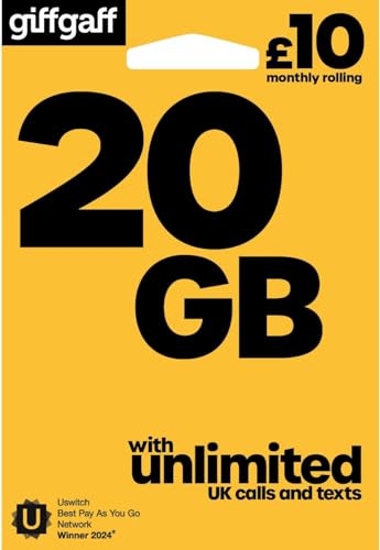 Giff Gaff Pay As You Go Sim Card - 80GB for £20 - Sim Only - Auto & Motorcycle Amazon UK à 0.99€