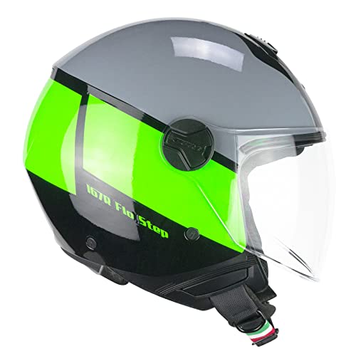 CGM Casco de Cara Abierta, 167R FLO Step Gris Verde Largo... - Auto & Moto en promo à 37.28€