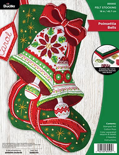 Bucilla, Poinsettia Bells, Felt Applique 18" Stocking... - Bricolage & Outils Amazon Espagne à 26.19€