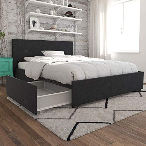 Novogratz Kelly Bed Storage Dark Grey Linen Double - Maison & Cuisine Amazon Royaume-Uni à 186.94€