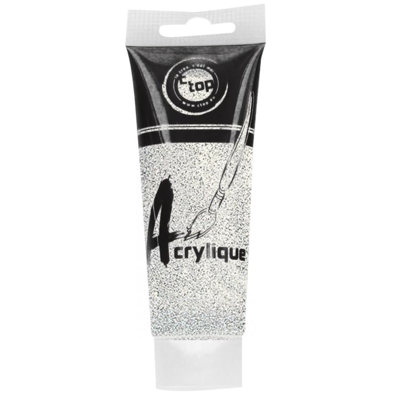 MÉGACRÉA Peinture acrylique pailletée argent 75 ml - Loisirs Créatifs Amazon France à 2.24€