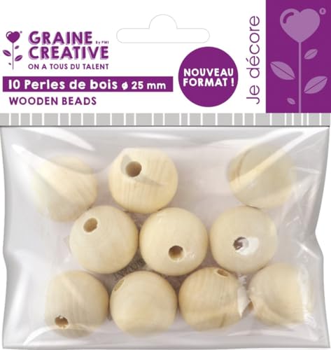 Graine Créative Bolsa de 10 perlas de madera Ø 25 mm - Loisirs Créatifs en promo à 2.09€