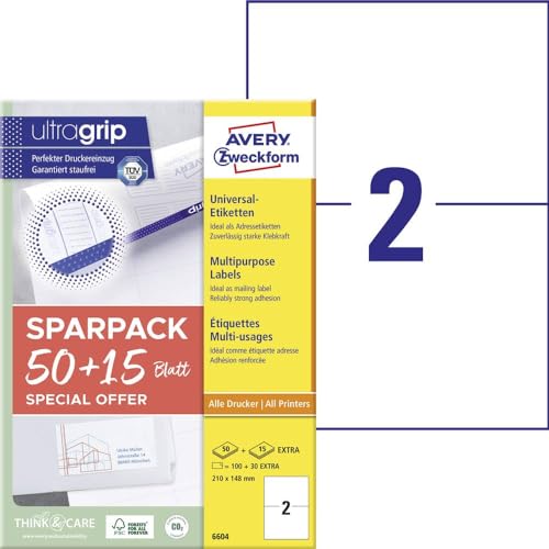 Avery Zweckform 6604 Universal Labels (100 Plus 30 Adhesive... - Maison & Cuisine Amazon Royaume-Uni à 12.51€
