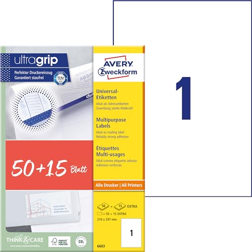 Avery Zweckform 6603 Universal Labels (50 Plus 15 Extra... - Maison & Cuisine Amazon Royaume-Uni à 11.22€