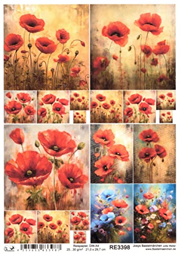 Josys Bastelmärchen Reispapier A4 Strohseide Decoupage Mohn... - Maison & Cuisine Amazon Allemagne à 1.99€