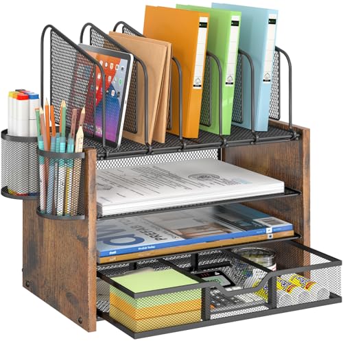 DAOUTIME Desk organizer with Drawer, 4-Tier Mesh Desk File... - Home & Kitchen Amazon UK à 20.72€