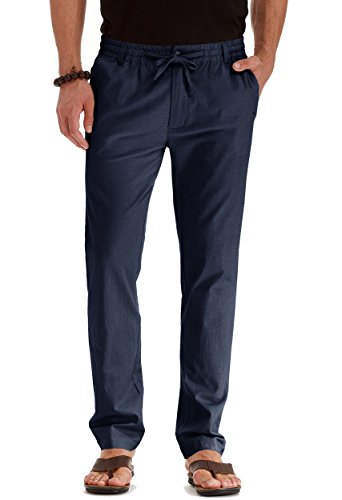 Ninee Pantalones de lino con cordón para hombre... - Vente Flash Amazon -69%