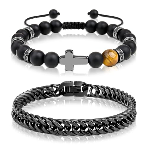 CheersLife Pulsera Hombre 2 Piezas Negro Pulsera de... - Bijoux & Montres Amazon Espagne à 4.99€
