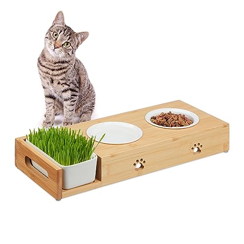 Relaxdays Comedero Gatos con Cuenco de Hierba, 2 Platos de... - Deal du jour à 10.04€