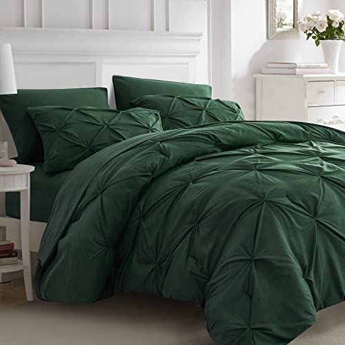 Ubauba Dark Green Comforter Set Queen-Pintuck Bed in a Bag... - Maison & Cuisine en promo à 19.65€