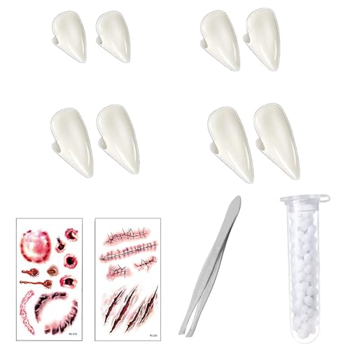 Huhemy Vampir Zähne Kit 4 Größen,Vampire Teeth mit 1 Rohr... - Jouets & Jeux Amazon Allemagne à 2.99€