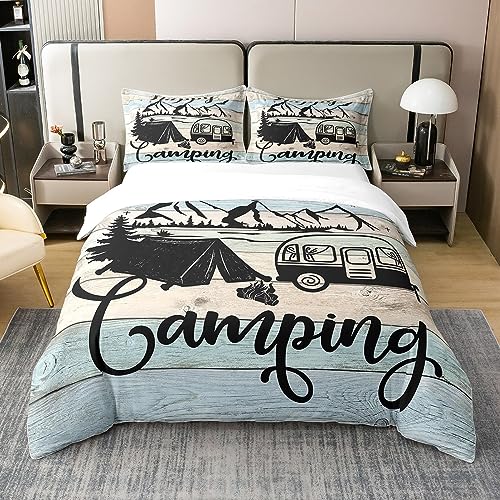 Parure de lit 100 % coton bio Happy Camping - 135 x 200 cm... - Sports & Fitness en promo à 45.05€