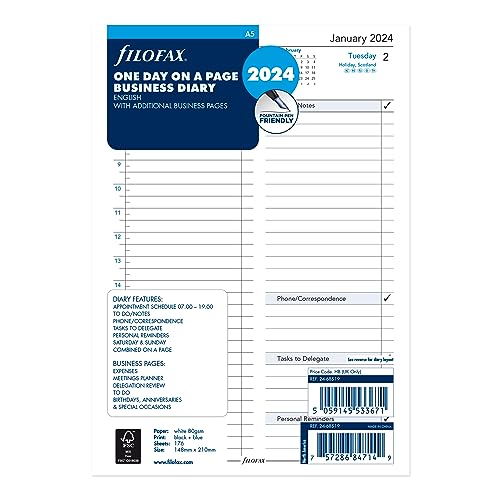 Filofax Agenda 2024 format A5 1 jour par page en anglais en promo à 14,23€ (-54%) sur Amazon FR