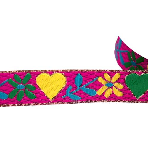 Bobina 10m nastro jacquard cuori e fiori 25mm rosa lampone - Maison & Cuisine Amazon Italie à 1.99€