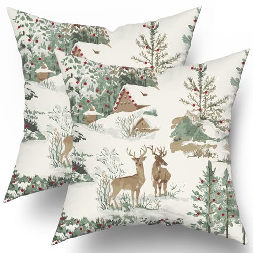 Christmas Pillow Covers 18x18 Set of 2 Rustic Xmas Deer... - Maison & Cuisine Amazon Royaume-Uni à 1.00€
