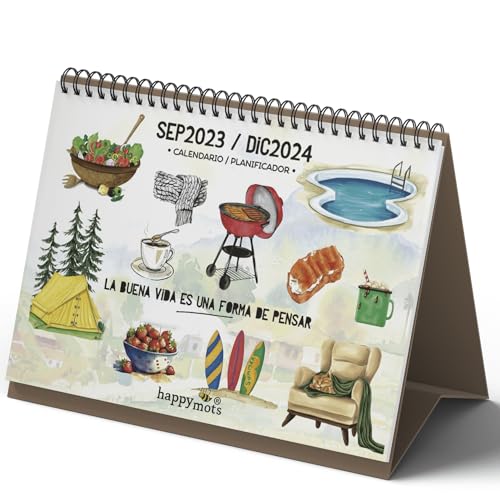 HappyMots Desktop Calendar 2023 2024 | 16 Months Sep 2023... - Maison & Cuisine Amazon Royaume-Uni à 4.75€