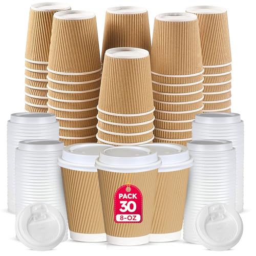 CHEF ROYALE 30x 8oz Disposable Kraft Ripple Paper Hot... - Fournitures Bureau en promo à 1.99€