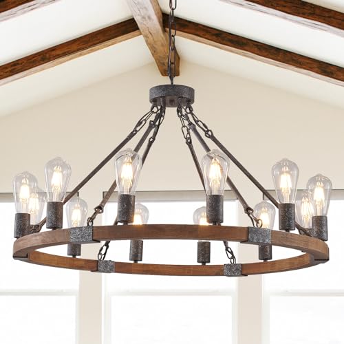 YongMing CL Lustre à 12 lumières en bois marron rustique à... en promo à 384,40€ (-40%) sur Amazon FR