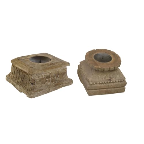 Home ESPRIT Portavelas Natural Madera 25 x 25 x 12 cm (2... - Amazon Espagne à 46.74€