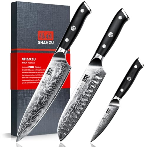 SHAN ZU Damascus Knife Set of 3 PCS, Japanese Damascus... - Home & Kitchen Amazon UK à 95.85€