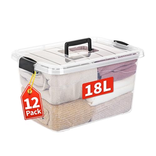Cetomo 18L*12 Storage Boxes with Handle, Plastic Storage... - Maison & Cuisine en promo à 25.44€