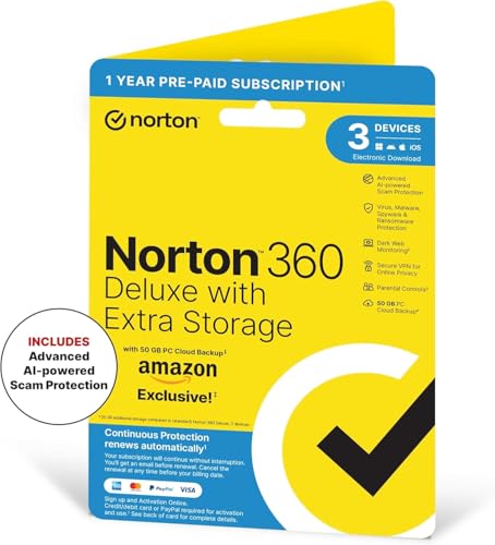 Norton 360 Deluxe with Extra Storage, 25 GB Extra Cloud... - Maison & Cuisine en promo à 14.22€