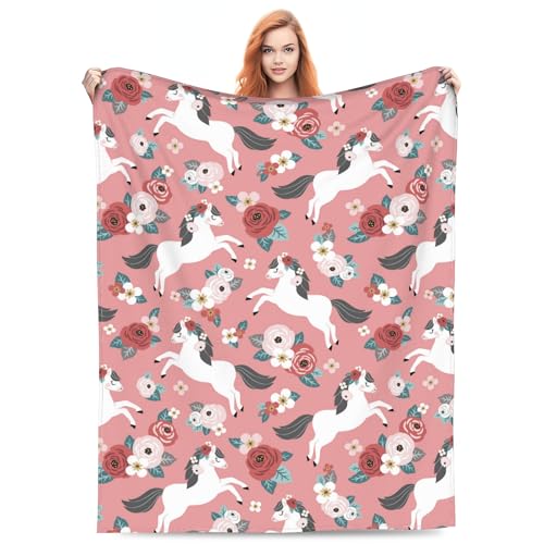 Cute Horse Blanket Vintage Pink Horses and Rose Soft Warm... - Maison & Cuisine Amazon Royaume-Uni à 3.00€