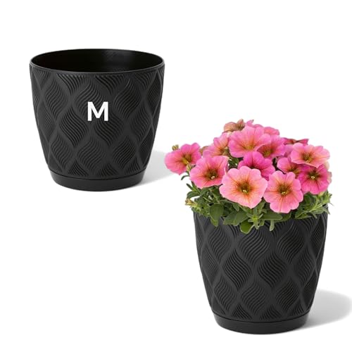 Macetero ECO 100% reciclado con platillo decorativo (negro... - Jardin & Extérieur Amazon Espagne à 2.49€
