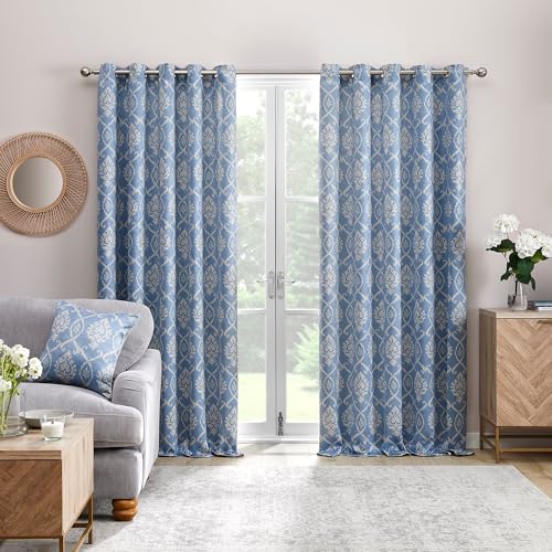 Dreams & Drapes Blue Damask Curtains, Floral Eyelet Panels... - Maison & Cuisine Amazon Royaume-Uni à 14.39€