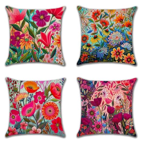 Kissenbezug 55x55 cm 4er Set Leinen Outdoor Kissen Bunt... - Maison & Cuisine Amazon Allemagne à 12.10€
