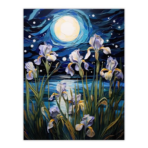Artery8 Ethereal Iris Flower Blooms Fantasy Lake Full Moon... - Jardin & Extérieur Amazon Espagne à 18.84€