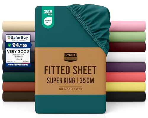 Utopia Bedding Fitted Sheet Super King, Teal - Deep Pocket... - Maison & Cuisine Amazon Royaume-Uni à 8.99€