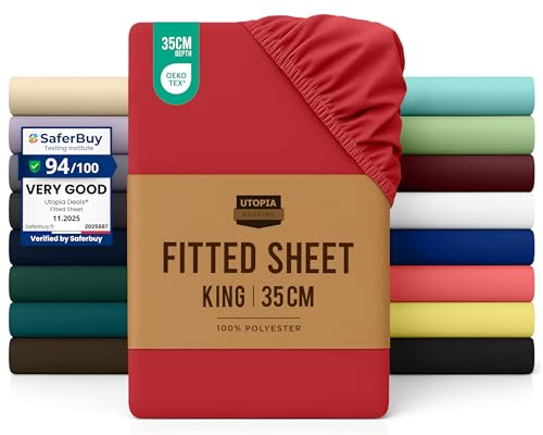 Utopia Bedding Fitted Sheet King, Red - Deep Pocket 14 inch... - Maison & Cuisine en promo à 8.07€