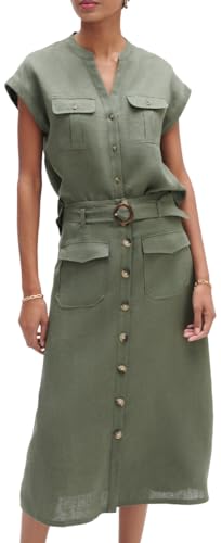 Caroll - Falda de Lino de Longitud Media, Verde y Caqui... - Auto & Moto Amazon Espagne à 52.45€