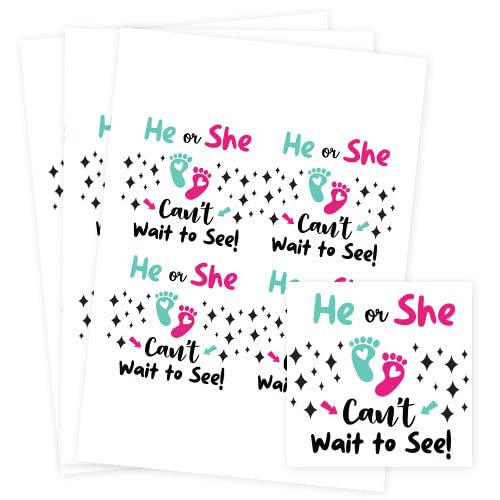 Can't Wait to See Gender Reveal Square Stickers 95mm... - Jouets & Jeux Amazon Royaume-Uni à 1.59€