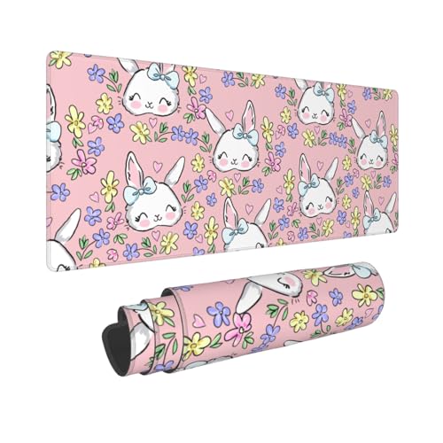 Pink Easter Mouse Pad 31.5x11.8 XL Cute Rabbit Bunny Floral... - Fournitures Bureau Amazon Royaume-Uni à 5.90€