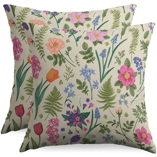 Vintage Botanical Print Pillow Covers 20x20 Set of 2 Spring... - Maison & Cuisine Amazon Royaume-Uni à 1.00€