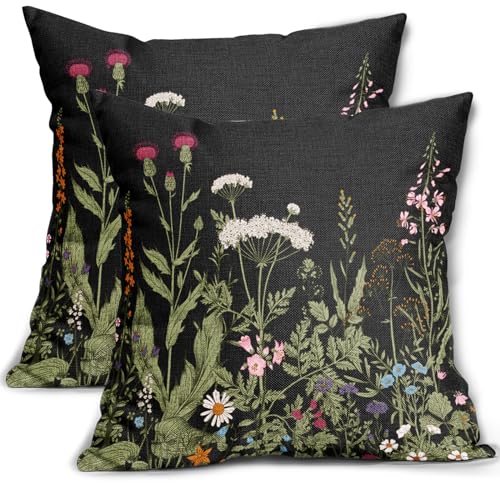 Spring Pillow Covers 20x20 Set of 2 Sage Green Black Floral... - Maison & Cuisine Amazon Royaume-Uni à 1.00€