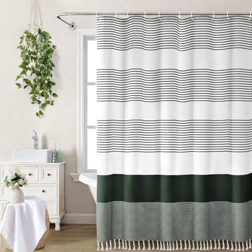 Awellife Dark Green Shower Curtain for Bathroom Boho Stripe... - Sports & Fitness Amazon Royaume-Uni à 17.90€