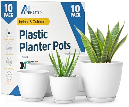 Lifemaster 10pcs Plant Pots with Drainage - Set of 5... - Jardin & Extérieur Amazon Royaume-Uni à 9.37€