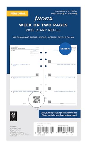 Filofax Persönliche Woche auf zwei Seiten, 5-sprachiger... - Fournitures Bureau en promo à 4.99€