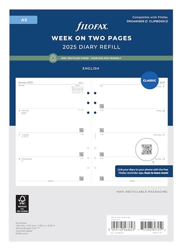 A5 Week on two pages English recycled paper 2025 - Fournitures Bureau Amazon Royaume-Uni à 2.26€