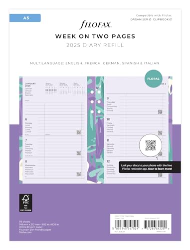 Agenda 2025 A5 avec motif floral illustré - Semaine sur... - Fournitures Bureau Amazon France à 22.63€