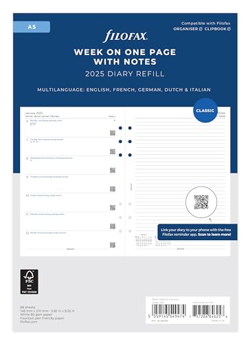 A5 Week per page with notes 5 language 2025 - Fournitures Bureau en promo à 1.98€