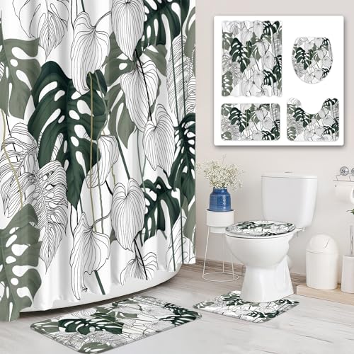 Tititex Tropical Botanical Palm Leaves Shower Curtain Set... - Maison & Cuisine Amazon Royaume-Uni à 20.36€