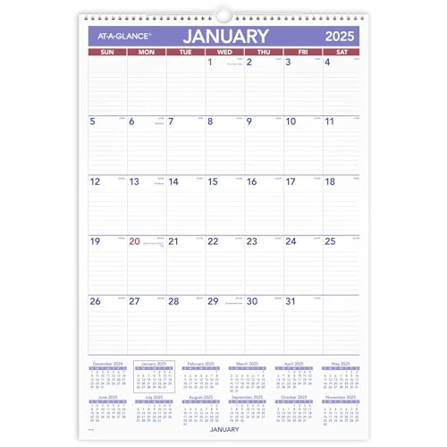 AT-A-GLANCE PM32825 Wandkalender 2025, 39,5 x 57,9 cm, groß - Fournitures Bureau Amazon Allemagne à 62.50€