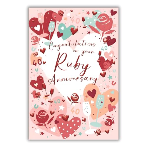 Ruby Anniversary Card - 40th - 40 Years - Floral Love Heart... - Auto & Moto Amazon Royaume-Uni à 1.99€