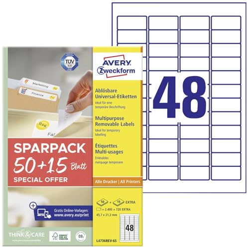 AVERY Zweckform L4736REV-65 Universal Etiketten (2.400 plus... - Maison & Cuisine Amazon Allemagne à 16.49€